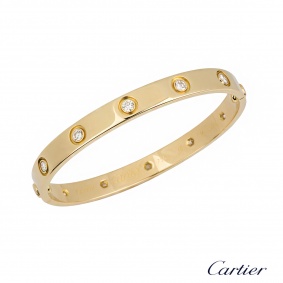 Cartier 18k Yellow Gold Full Diamond Love Bangle Size 16 B6040616